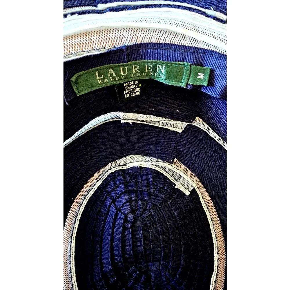 Lauren Ralph Lauren Blue & White Striped Floppy Wide Brim Sun Hat, Sz M